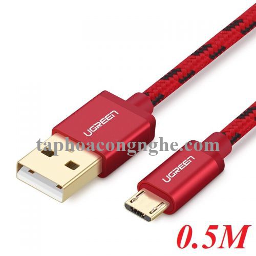 Ugreen 40456 0.5M màu Đỏ Cáp sạc truyền dữ liệu USB 2.0 sang MICRO USB dây bọc lưới US246 30040456